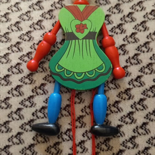 Wooden Marionette Clown with Scene New, Handmade Decorative Toy
