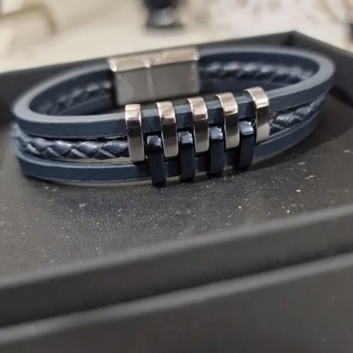 Lotus Style men's bracelet new, stainless steel and blue leather