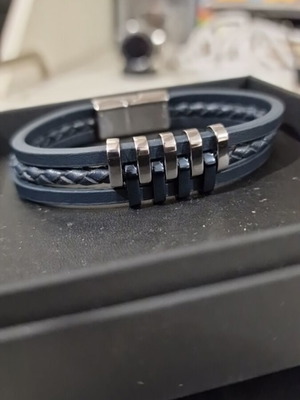 Lotus Style men's bracelet new, stainless steel and blue leather
