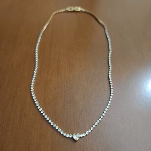 Riviera stainless steel necklace new, gold color with heart and white stones
