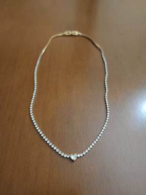 Riviera stainless steel necklace new, gold color with heart and white stones