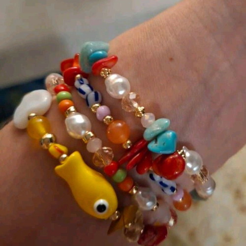 Bracelet set new with ceramic details handmade from scratch, multicolor