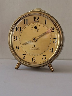 Junghans table clock wind-up like new, brown color