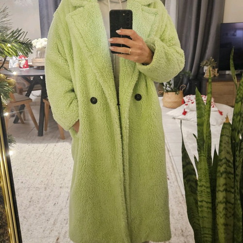 AME coat like new, light green, one size, warm, sheep texture