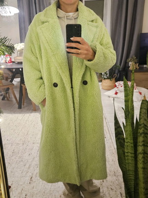 AME coat like new, light green, one size, warm, sheep texture