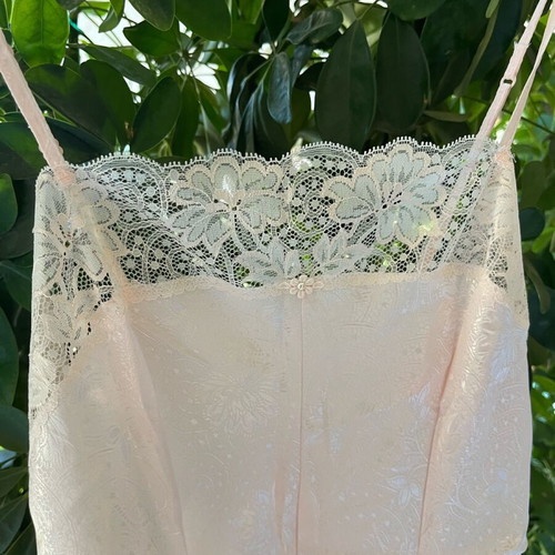 Lingerie one-piece shorts pink pastel satin with lace flowers, new, XS