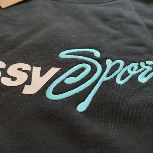 Stussy Sport Sweatshirt Medium new, black with blue embroidery front