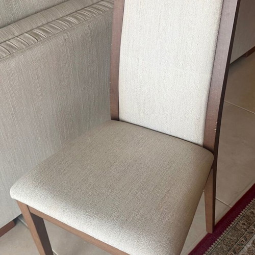 Casamania dining chairs set of 8, walnut wood, beige fabric