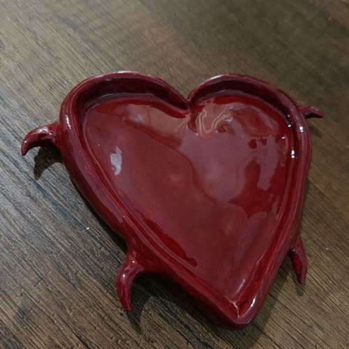 Handmade heart trinket tray with devil design, new