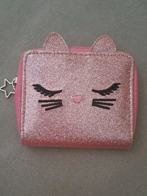 Kids wallet cat used, pink