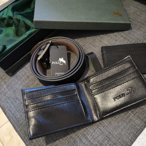 Polo men's gift set with belt, keychain, wallet and cardholder, new
