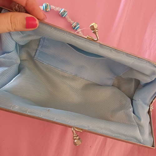 Handbag new, blue with beaded strap