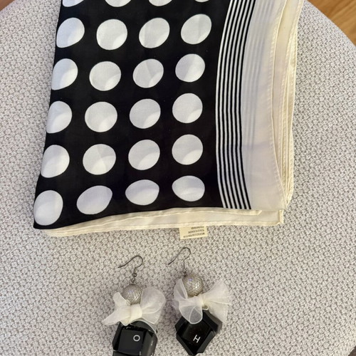 Handmade earrings with keyboard keys used, gift polka dot viscose scarf
