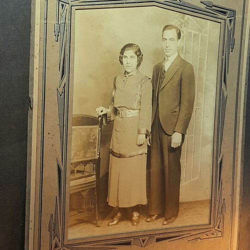 Antique Art Deco Triptych Photo of Greek-American Couple Perry Studio Boston