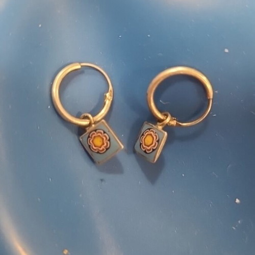 Vintage hoop earrings with design, silver, new