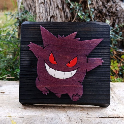 Handmade wooden Gengar decoration, Pokémon, 15x15 cm