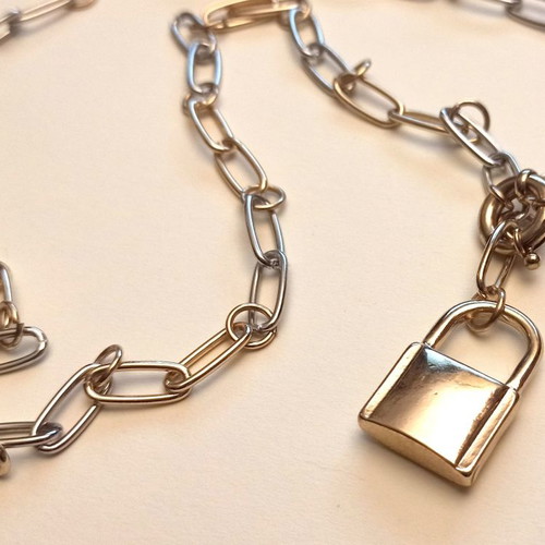 Long stainless steel necklace Bijou Brigitte bicolor gold - silver new