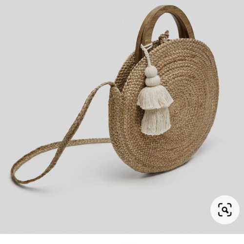 Zara straw bag with wooden handles and removable tassel