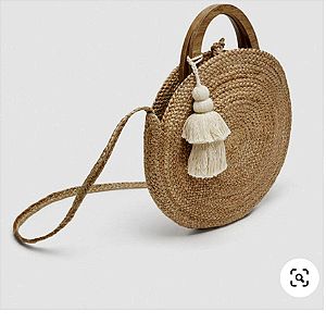 Ψάθινη τσάντα ZARA με ξύλινα χερούλια