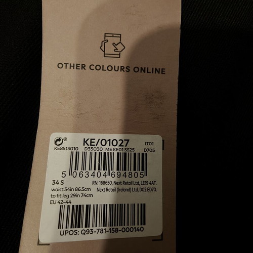 Next chino pants black, new, size W34 short