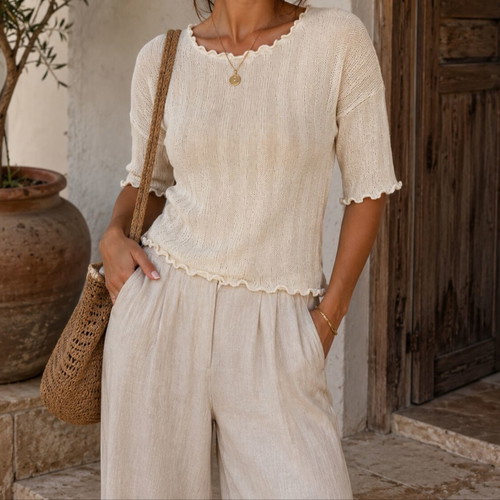 Blouse like new, size L, white and beige
