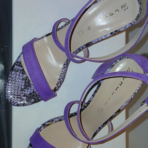 Beatris leather sandals size 36, purple suede with python effect