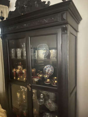 Crystal showcase 100 years old, carved solid wood