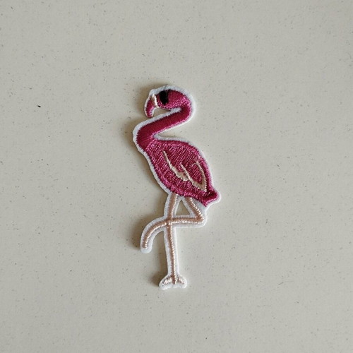 Sewn patch in pink flamingo shape like new