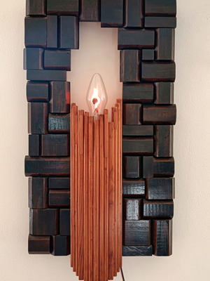 Wood graphic lamp new, handmade, 50x30 cm