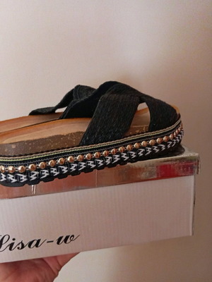 Boho slippers new, black, multiple sizes