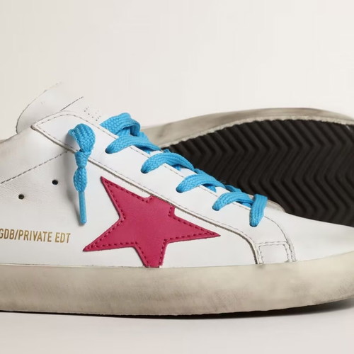 Golden Goose women's shoes white with pink star and blue laces