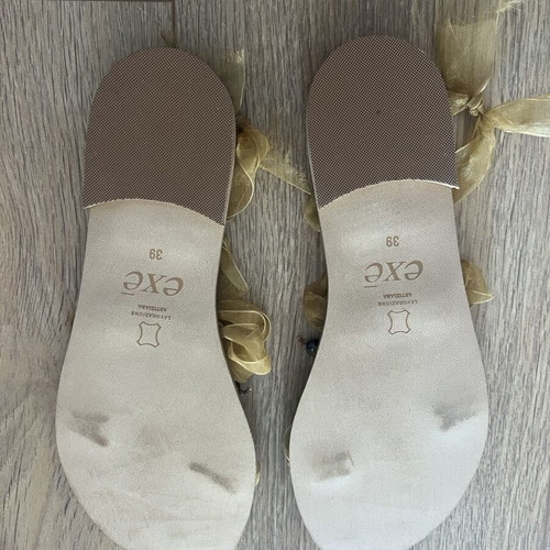 Exe sandals new with golden organza and beads