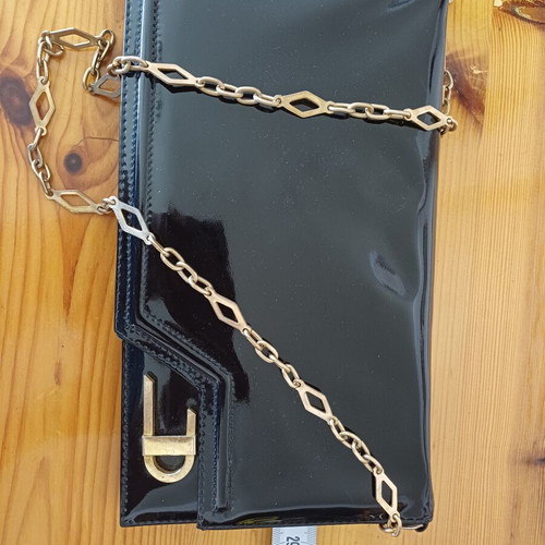 Clutch bag black patent leather with gold chain like new