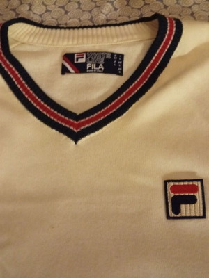 Fila cotton tennis sweater, white, size L