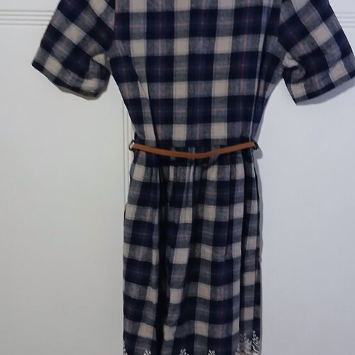 Mini dress Yumi London blue check with white lace hem like new size 40