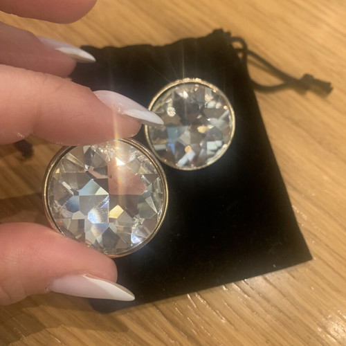 Oversized earrings with large clear rhinestones new, silver
