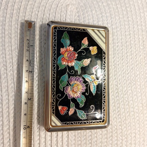 Vintage decorative cigarette case with colorful enamel, like new