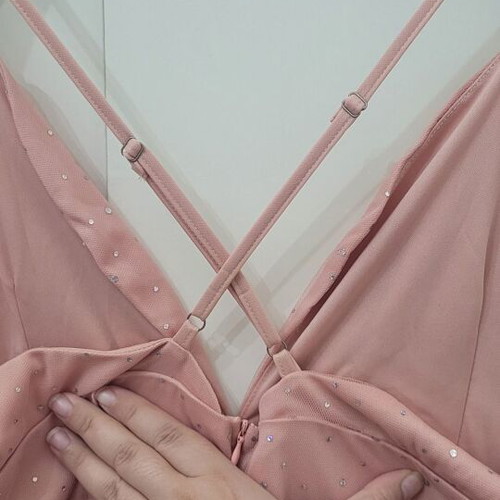 Maxi dress with crisscross back, deep neckline, slit