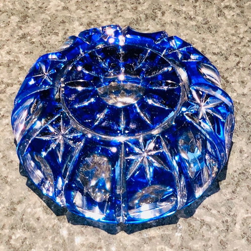 Blue round crystal ashtray new