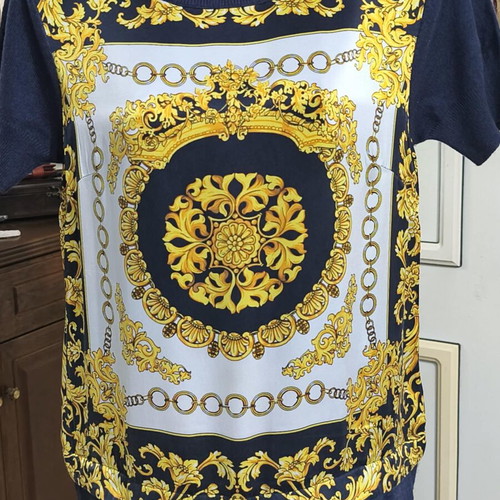 Derhy Baroque dress with silk and cashmere like new, blue and gold