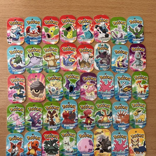 Pokemon Tazos set of 40 unique metal glossy tokens used