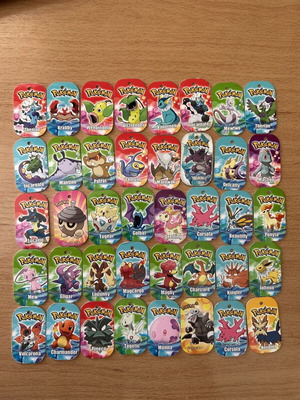 Pokemon Tazos set of 40 unique metal glossy tokens used