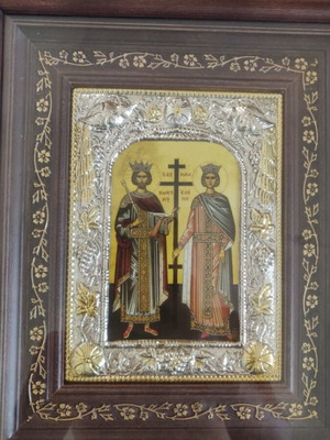 Εικόνα Αγίου Κωνσταντίνου και Ελένης με χρυσό και ασήμι, καινούργια