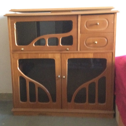 Vintage TV cabinet with rotating base, wood