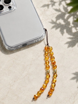 Handmade mobile phone charm with resin beads amber look ZP-002