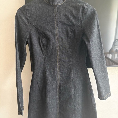 Zara denim mini dress like new, size XS, gray with yellow stitching