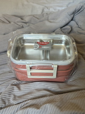 Stainless steel lunchbox 11.5x17x9.5cm, airtight with three compartments