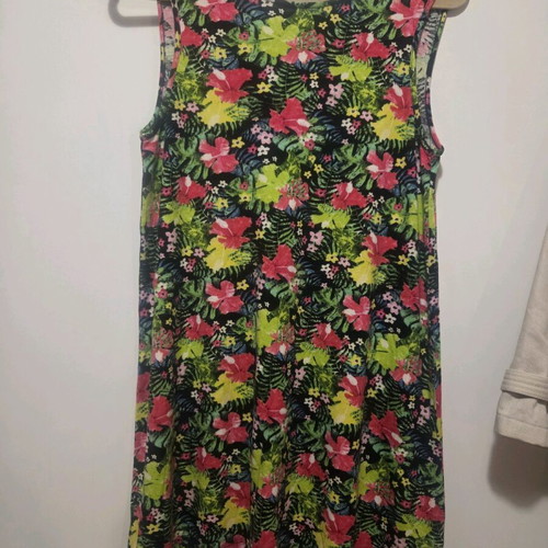 Pink Woman sleeveless dress with tropical floral pattern, like new