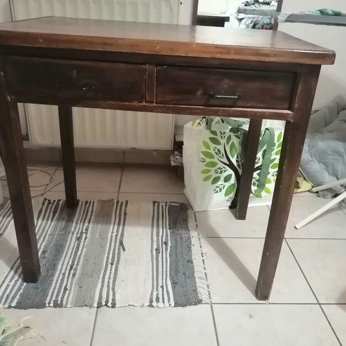 Interwar desk used, solid wood with two drawers