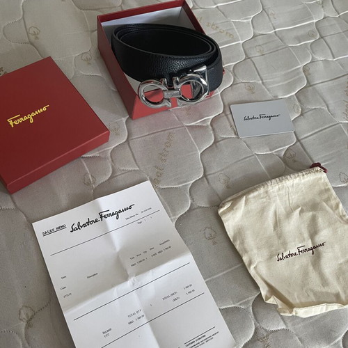 Ferragamo Leather Belt 120cm Like New, Black with Silver Gancini Buckle